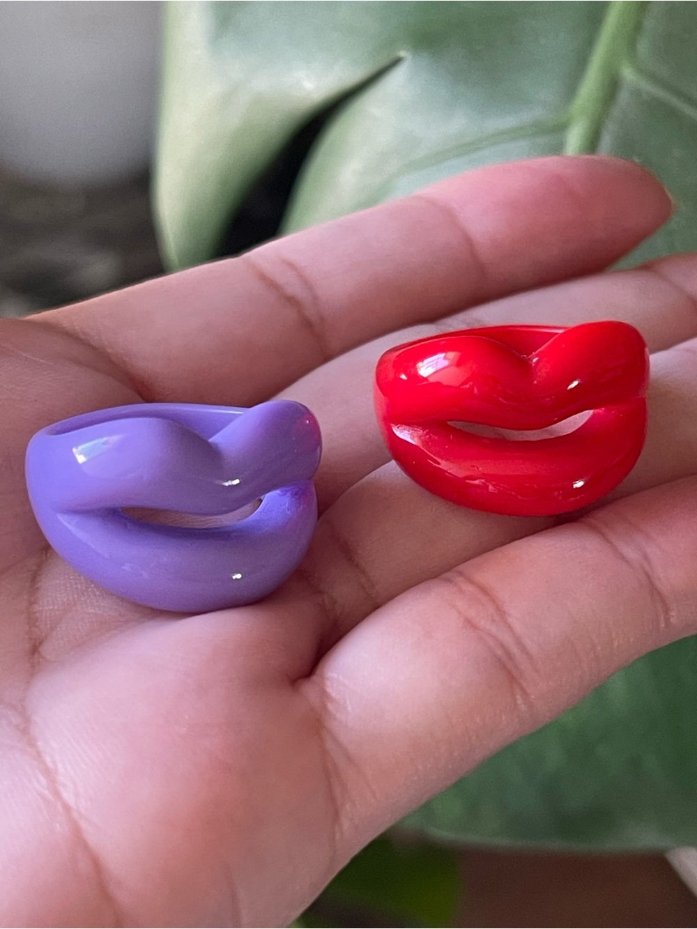 Red & Purple Lip-Shaped Fashion Rings(2pcs)